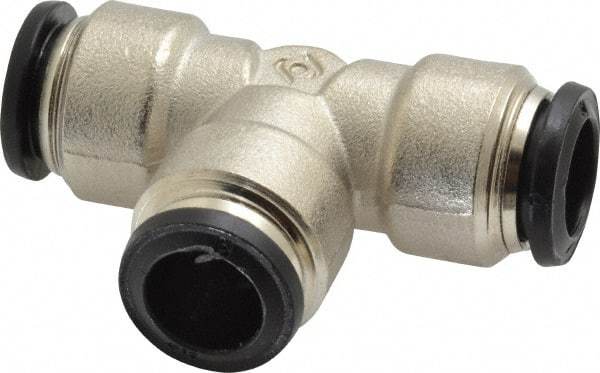 Alpha Technologies - 12mm Outside Diam, Nickel Plated Brass Push-to-Connect Tube Union Tee - 250 Max psi, Tube to Tube Connection, Buna O-Ring - Exact Industrial Supply