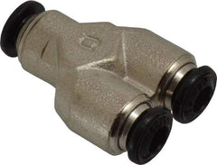 Alpha Technologies - 4mm Outside Diam, Nickel Plated Brass Push-to-Connect Tube Union Y - 250 Max psi, Tube to Tube Connection, Buna O-Ring - Exact Industrial Supply