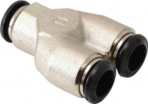 Alpha Technologies - 8mm Outside Diam, Nickel Plated Brass Push-to-Connect Tube Union Y - 250 Max psi, Tube to Tube Connection, Buna O-Ring - Exact Industrial Supply