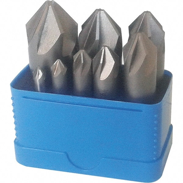 Interstate - 8 Piece, 1/4 to 1" Head Diam, 90° Included Angle, Single End Countersink Set - Exact Industrial Supply