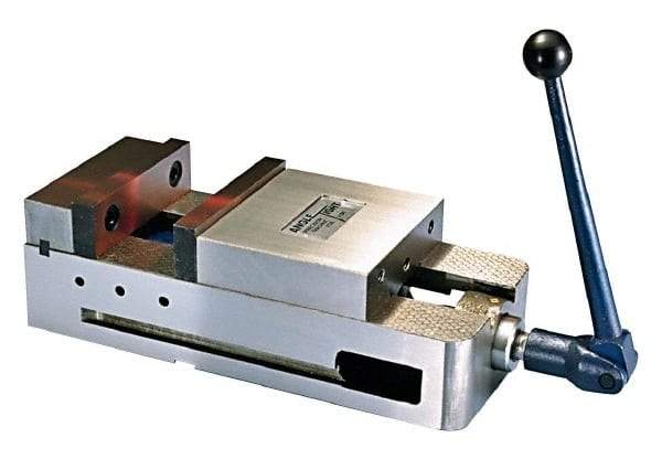Interstate - 6" Jaw Width, 5-1/2" Jaw Opening Capacity, Horizontal Stationary Machine Vise - Manual Operation, 6,600 Lb Capacity, 1 Station, 17" Long x 4.8" High x 1-3/4" Deep, 1-3/4" Jaw Height, Ductile Iron - Exact Industrial Supply