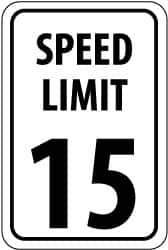 NMC - "Speed Limit 15", 18" Wide x 24" High, Aluminum Speed Limit Signs - 0.08" Thick, Black on White, High Intensity Reflectivity, Rectangle, Post Mount - Exact Industrial Supply