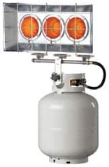 Heatstar - 8,000 to 45,000 BTU, Triple Burner Propane Tank Top Radiant Heater - 20 to 100 Lb Fuel Capacity, 15-3/4" Long x 6-1/2" Wide x 22-1/2" High - Exact Industrial Supply