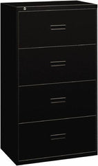Basyx - 36" Wide x 53-1/4" High x 19-1/4" Deep, 4 Drawer Lateral File - Steel, Black - Exact Industrial Supply