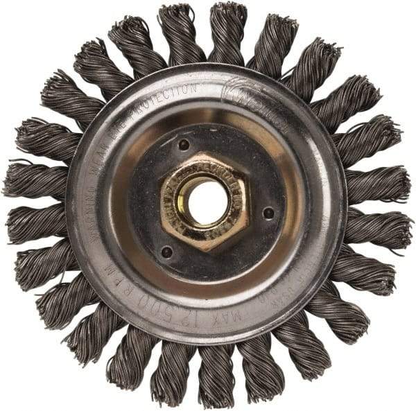 Weiler - 5" OD, 5/8" Arbor Hole, Stringer Bead Steel Wheel Brush - 1/2" Face Width, 7/8" Trim Length, 0.023" Filament Diam, 12,500 RPM - Exact Industrial Supply