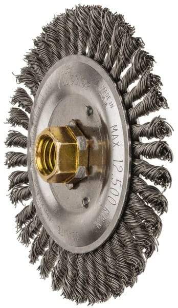 Weiler - 5" OD, 5/8" Arbor Hole, Stringer Bead Steel Wheel Brush - 3/16" Face Width, 7/8" Trim Length, 0.02" Filament Diam, 12,500 RPM - Exact Industrial Supply