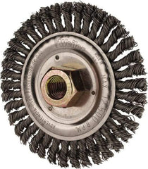 Weiler - 4-1/2" OD, 5/8" Arbor Hole, Stringer Bead Steel Wheel Brush - 3/16" Face Width, 13/16" Trim Length, 0.02" Filament Diam, 15,000 RPM - Exact Industrial Supply