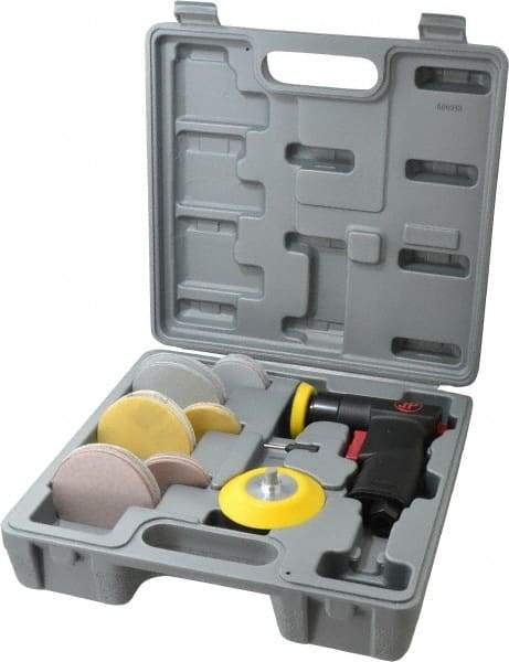 PRO-SOURCE - 15,000 OPM, 3.2 CFM Air Consumption, 90 psi Air Pressure, Right Angle Air Orbital Sander - Round Pad, 1/4 NPT Inlet - Exact Industrial Supply