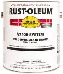 Rust-Oleum - 1 Gal Safety Yellow Gloss Finish Alkyd Enamel Paint - 230 to 425 Sq Ft per Gal, Interior/Exterior, Direct to Metal, <340 gL VOC Compliance - Exact Industrial Supply