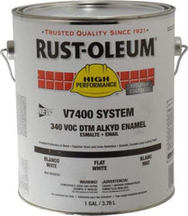 Rust-Oleum - 1 Gal White Flat Finish Alkyd Enamel Paint - 230 to 425 Sq Ft per Gal, Interior/Exterior, Direct to Metal, <340 gL VOC Compliance - Exact Industrial Supply