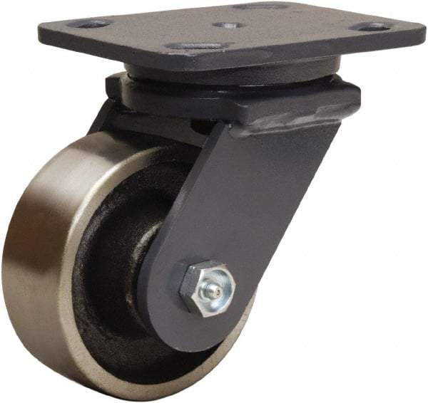 Hamilton - 4" Diam x 1-1/2" Wide x 5-5/8" OAH Top Plate Mount Swivel Caster - Forged Steel, 1,400 Lb Capacity, Straight Roller Bearing, 4 x 5" Plate - Exact Industrial Supply