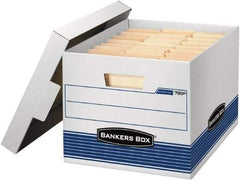 BANKERS BOX - 1 Compartment, 12 Inch Wide x 15 Inch Deep x 10 Inch High, File Storage Box - 1 Ply Bottom, 1 Ply End, 1 Ply Side, White and Blue - Exact Industrial Supply