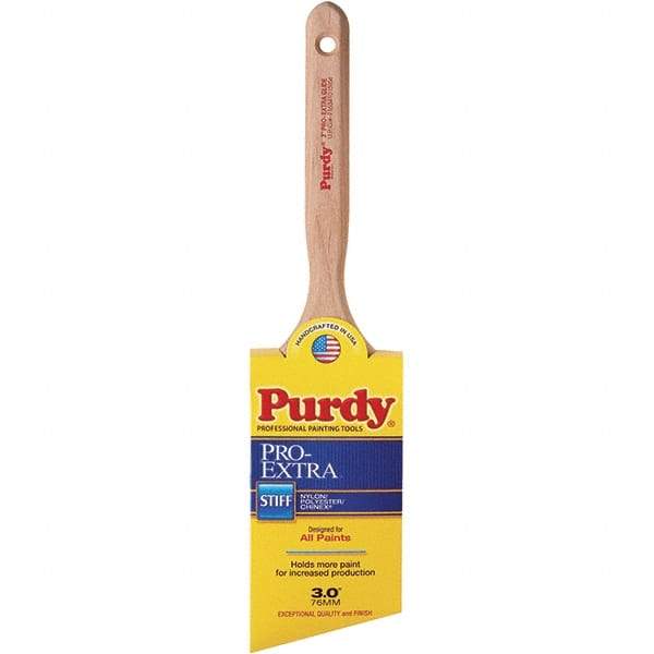 Purdy - 3" Angled Nylon/Polyester General Purpose Paint Brush - 3-7/16" Bristle Length, 7-1/4" Wood Fluted Handle - Exact Industrial Supply