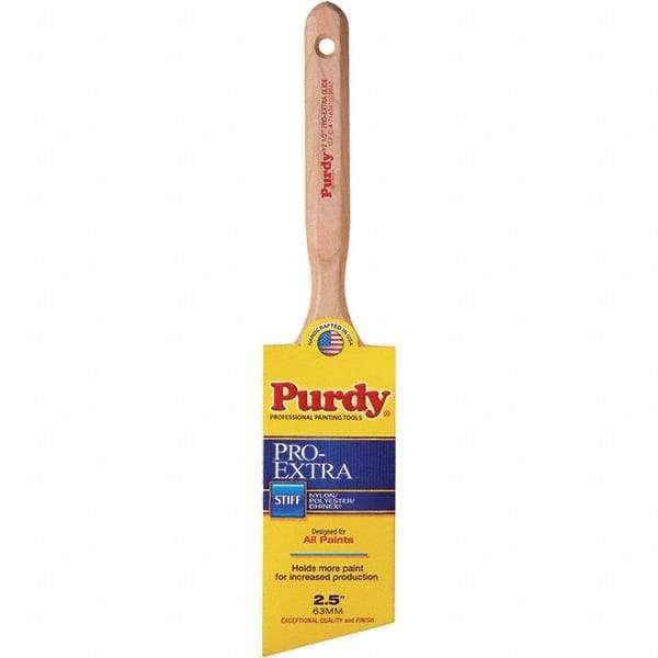 Purdy - 2-1/2" Angled Nylon/Polyester General Purpose Paint Brush - 3-3/16" Bristle Length, 7-1/4" Wood Fluted Handle - Exact Industrial Supply