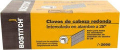 Stanley Bostitch - 12 Gauge 0.113" Shank Diam 2" Long Framing Nails for Power Nailers - Steel, Bright Finish, Ring Shank, Angled Stick Wire Collation, Round Head, Diamond Point - Exact Industrial Supply