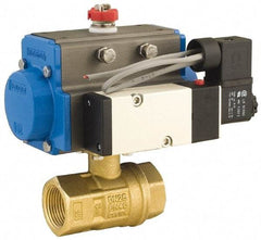 BONOMI - 3/8" Pipe, 600 psi WOG Rating Brass Pneumatic Spring Return with Solenoid Actuated Ball Valve - PTFE Seal, Full Port, 150 psi WSP Rating, NPT End Connection - Exact Industrial Supply