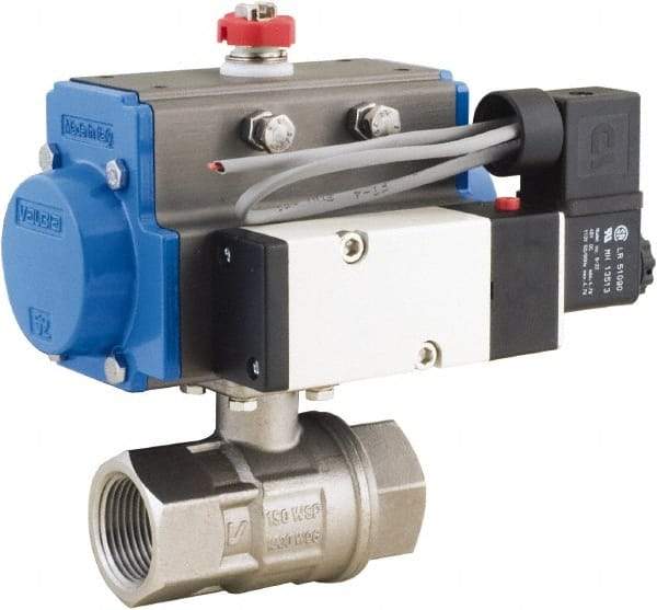BONOMI - 1/4" Pipe, 1,000 psi WOG Rating 316 Stainless Steel Pneumatic Double Acting with Solenoid Actuated Ball Valve - PTFE Seal, Full Port, 150 psi WSP Rating, NPT End Connection - Exact Industrial Supply