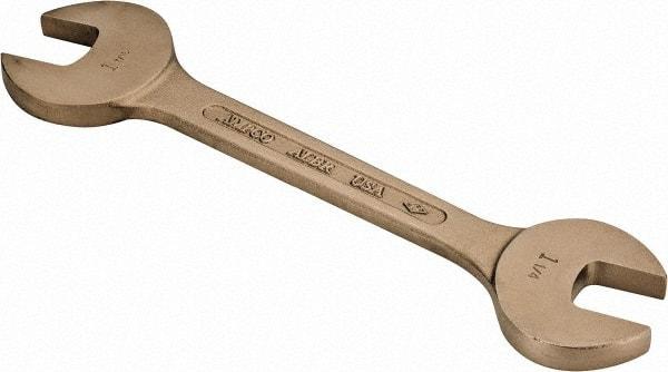 Ampco - 1-1/4" x 1-7/16" Nonsparking Open End Wrench - 14-3/8" OAL, Double End, Plain Finish, 15° Head Angle - Exact Industrial Supply