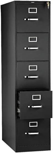 Hon - 26" Wide x 60" High x 26-1/2" Deep, 5 Drawer Vertical File with Lock - Steel, Black - Exact Industrial Supply