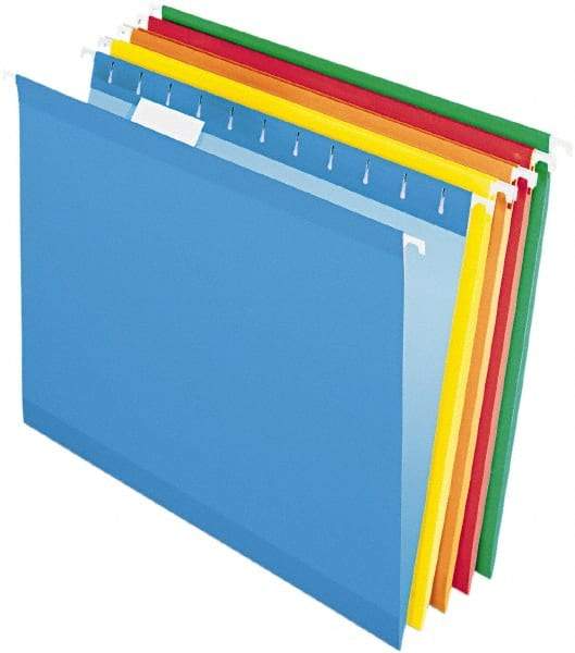Pendaflex - 8-1/2 x 11", Letter Size, Assorted Colors, Standard Hanging File Folders - 11 Point Stock, 1/5 Tab Cut Location - Exact Industrial Supply