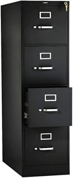 Hon - 15" Wide x 52" High x 26-1/2" Deep, 4 Drawer Vertical File with Lock - Steel, Black - Exact Industrial Supply
