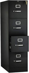Hon - 15" Wide x 52" High x 26-1/2" Deep, 4 Drawer Vertical File with Lock - Steel, Black - Exact Industrial Supply