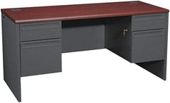 Hon - 69" Long x 29-1/2" High x 29-1/2" Deep, 4 Drawer Kneespace Credenza - Mahogany/Charcoal (Color), Metal - Exact Industrial Supply