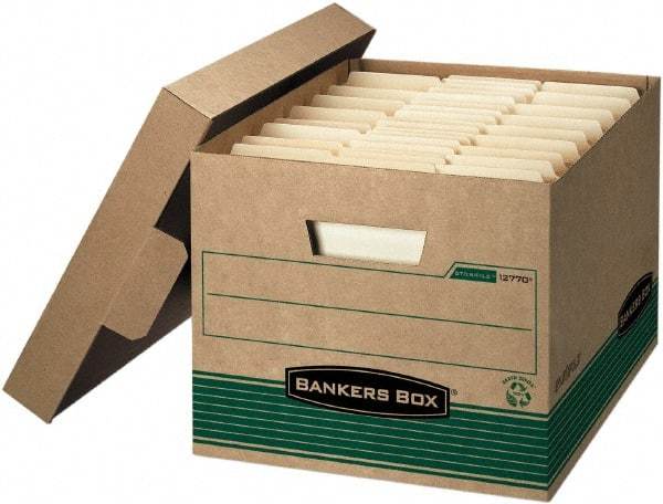 BANKERS BOX - 1 Compartment, 12 Inch Wide x 15 Inch Deep x 10 Inch High, File Storage Box - Paper, Kraft and Green - Exact Industrial Supply