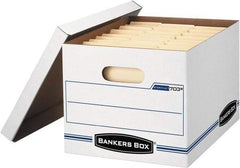 BANKERS BOX - 1 Compartment, 12 Inch Wide x 15 Inch Deep x 10 Inch High, File Storage Box - 1 Ply Side, 2 Ply Bottom, 2 Ply End, White and Blue - Exact Industrial Supply
