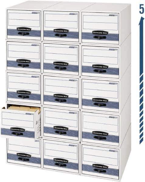 BANKERS BOX - 1 Compartment, 15 Inch Wide x 23 Inch Deep x 10 Inch High, File Storage Box - Steel Wire Frame, White and Blue - Exact Industrial Supply