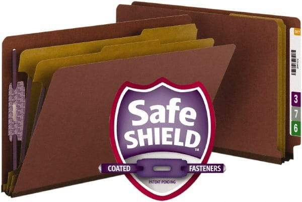 Samsill - 8-1/2 x 14", Legal, Red, Classification Folders with End Tab Fastener - 11 Point Stock, Straight Tab Cut Location - Exact Industrial Supply