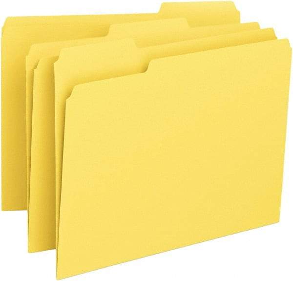 Samsill - 8-1/2 x 11", Letter Size, Yellow, File Folders with Top Tab - 11 Point Stock, 1/3 Tab Cut Location - Exact Industrial Supply