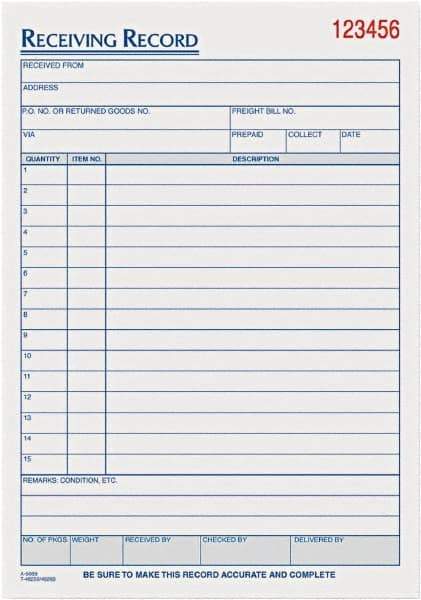 TOPS - 50 Sheet, 5-1/2 x 7-7/8", Receiving Record Book - White - Exact Industrial Supply