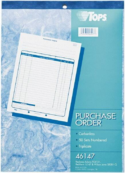 TOPS - 50 Sheet, 8-3/8 x 10-3/16", Purchase Order Book - White - Exact Industrial Supply