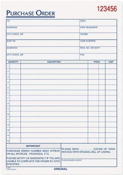 TOPS - 50 Sheet, 5-9/16 x 7-15/16", Purchase Order Book - White - Exact Industrial Supply