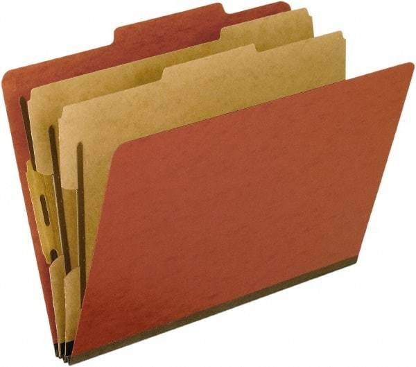 Pendaflex - 8-1/2 x 11", Letter Size, Red, Classification Folders with Top Tab Fastener - 11 Point Stock, 2/5 Tab Cut Location - Exact Industrial Supply