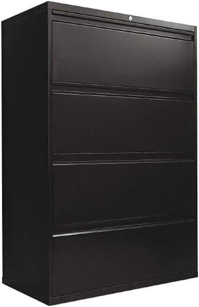 ALERA - 36" Wide x 54" High x 19-1/4" Deep, 4 Drawer Lateral File with Lock - Steel, Black - Exact Industrial Supply