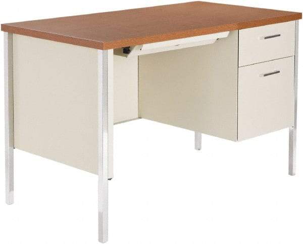 ALERA - Woodgrain Laminate/Steel Single Pedestal Desk with Center Drawer - 45" Wide x 24" Deep x 29" High, Cherry/Putty - Exact Industrial Supply