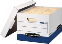 BANKERS BOX - 1 Compartment, 12 Inch Wide x 15 Inch Deep x 10 Inch High, File Storage Box - Corrugated, White and Blue - Exact Industrial Supply