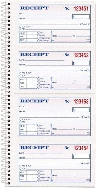 TOPS - 200 Sheet, 2-3/4 x 4-3/4", Receipt Book - White - Exact Industrial Supply