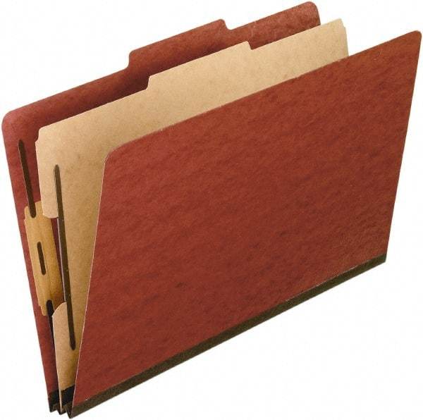 Pendaflex - 8-1/2 x 14", Legal, Red, Classification Folders with Top Tab Fastener - 11 Point Stock, 2/5 Tab Cut Location - Exact Industrial Supply