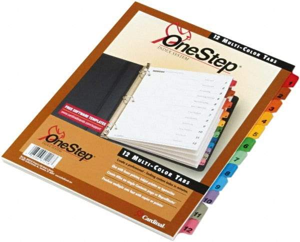 Cardinal - 11 x 8 1/2" 1 to 12" Label, 3-Hole Punched, Preprinted Divider - Multicolor Tabs, White Folder - Exact Industrial Supply