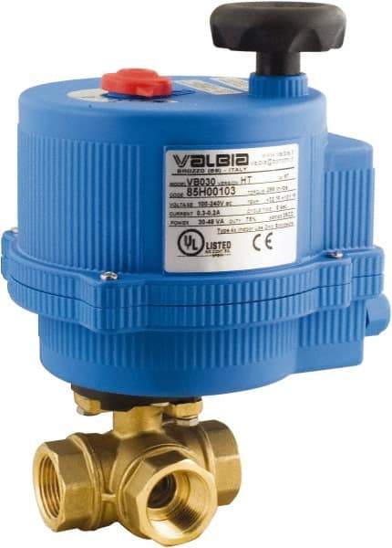 BONOMI - 3/8" Pipe, 100-240 VACV Voltage 400 psi WOG Rating Brass Electric Actuated Ball Valve - PTFE Seal, Standard Port, 100 psi WSP Rating, NPT End Connection - Exact Industrial Supply
