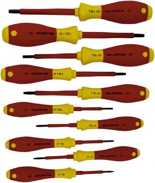 Wiha - 10 Piece T6 to T30 Ergonomic Handle Torx Driver Set - T-6, T-7, T-8, T-9, T-10, T-15, T-20, T-25, T-27, T-30 - Exact Industrial Supply