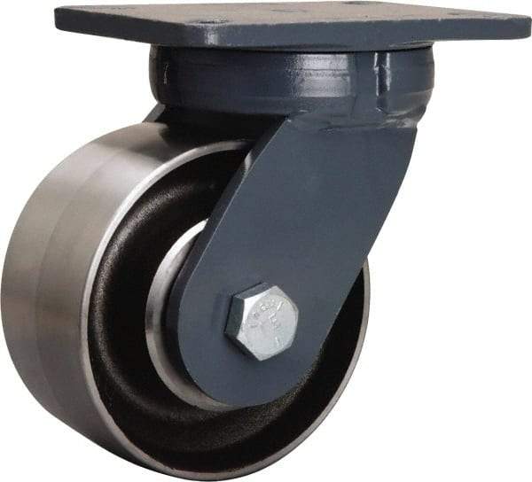 Hamilton - 6" Diam x 3" Wide x 8" OAH Top Plate Mount Swivel Caster - Forged Steel, 6,000 Lb Capacity, Sealed Precision Ball Bearing, 5-1/4 x 7-1/4" Plate - Exact Industrial Supply