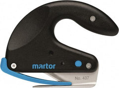 Martor USA - Fixed Safety Cutter - 1-11/16" Carbon Steel Blade, Black & Blue Polycarbonate Handle, 1 Blade Included - Exact Industrial Supply