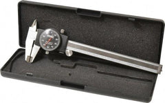 Fowler - 0" to 6" Range, 0.001" Graduation, 0.1" per Revolution, Dial Caliper - Black Face, 1.6" Jaw Length, Accurate to 0.0010" - Exact Industrial Supply