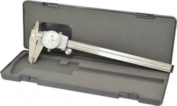 TESA Brown & Sharpe - 0" to 8" Range, 0.001" Graduation, 0.1" per Revolution, Dial Caliper - White Face, 1.9" Jaw Length - Exact Industrial Supply