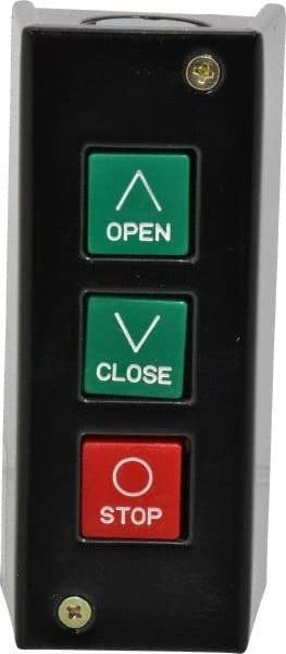 Value Collection - 3 Operator, Pushbutton Control Station - Open-Close-Stop (Legend), Momentary Switch, NO/NC Contact, NEMA 1 - Exact Industrial Supply