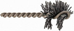 Made in USA - 1-1/4" Diam Helical Nylon Tube Brush - 0.04" Filament Diam, 1" Brush Length, 3-1/2" OAL, 1/4" Diam Stainless Steel Shank - Exact Industrial Supply